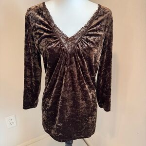 Faded Glory Y2K Velvet V-Neck Top Lace Beaded Fairy Grunge Boho Holiday XL